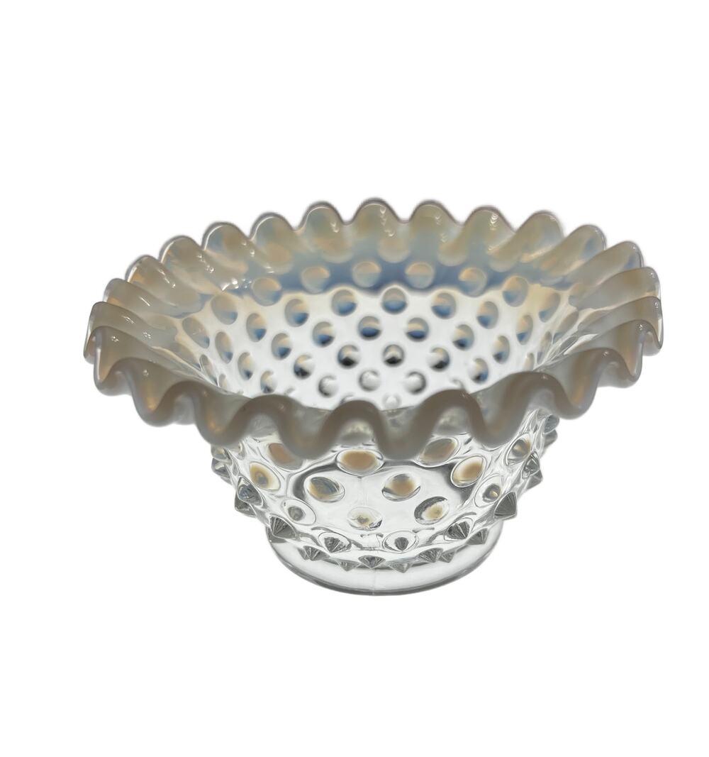 VTG Fenton Hobnail Clear/Opalescent Ripple Edge Small Bowl 5"